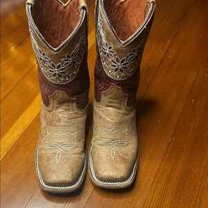 Kids Western Embroidered Boots - Brown and Red